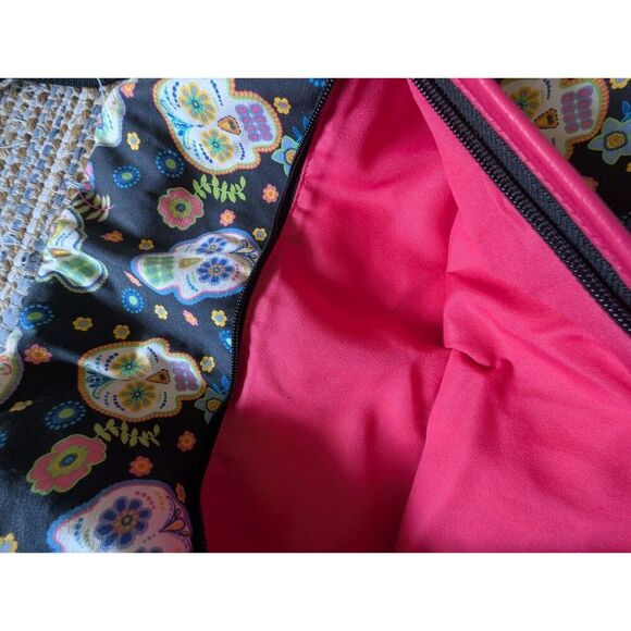 Vtg Unionbay Sugar Skull Book Bag Tote Day Of The Dead Dia De Muertos Goth Blue - Picture 4 of 15